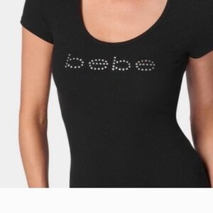 Bebe Plus Size Black Tee with Multicolor Logo